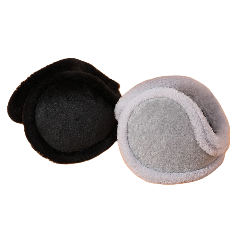 The fleece warming ear cups in black and gray are adjustable for cold protection and ear care Item Picture