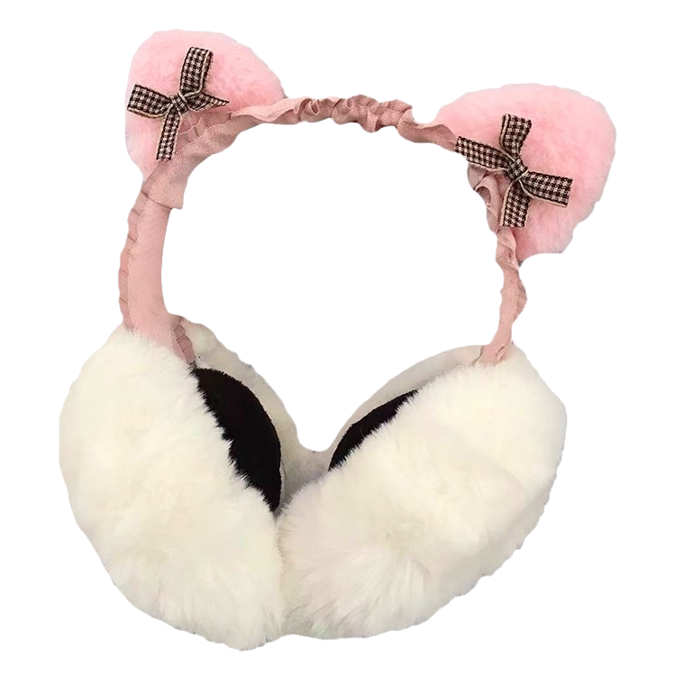 Pink plush rabbit-shaped ear cups are warm and cute, suitable for student dormitories Item Picture