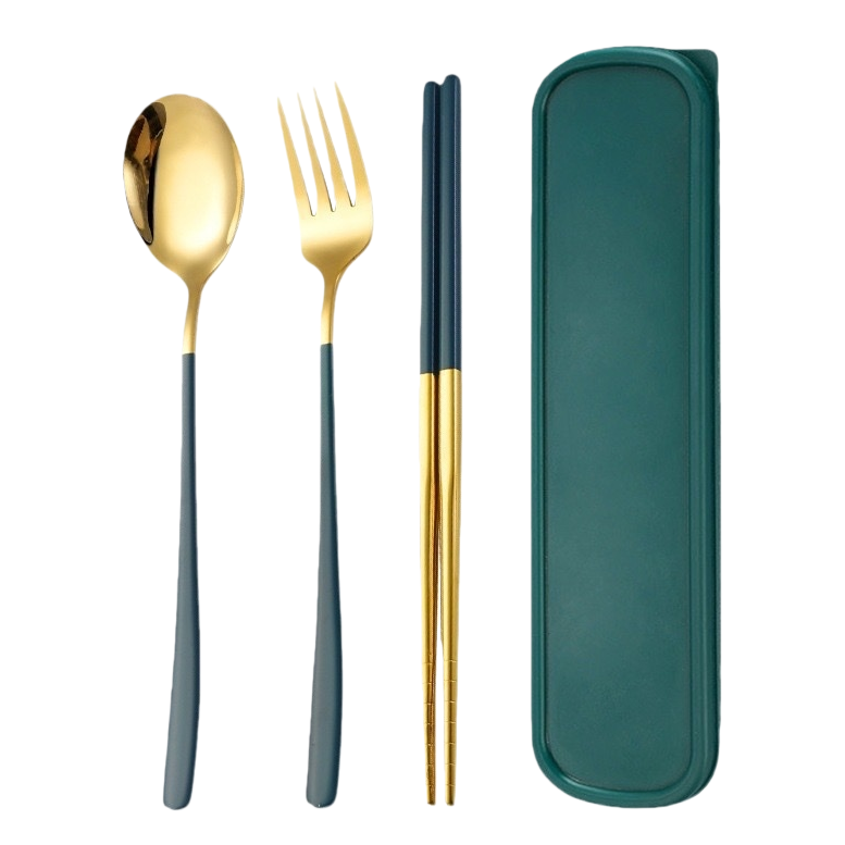 Portable household tableware set, spoon, fork and chopsticks storage box, with compartments for organization Item Picture