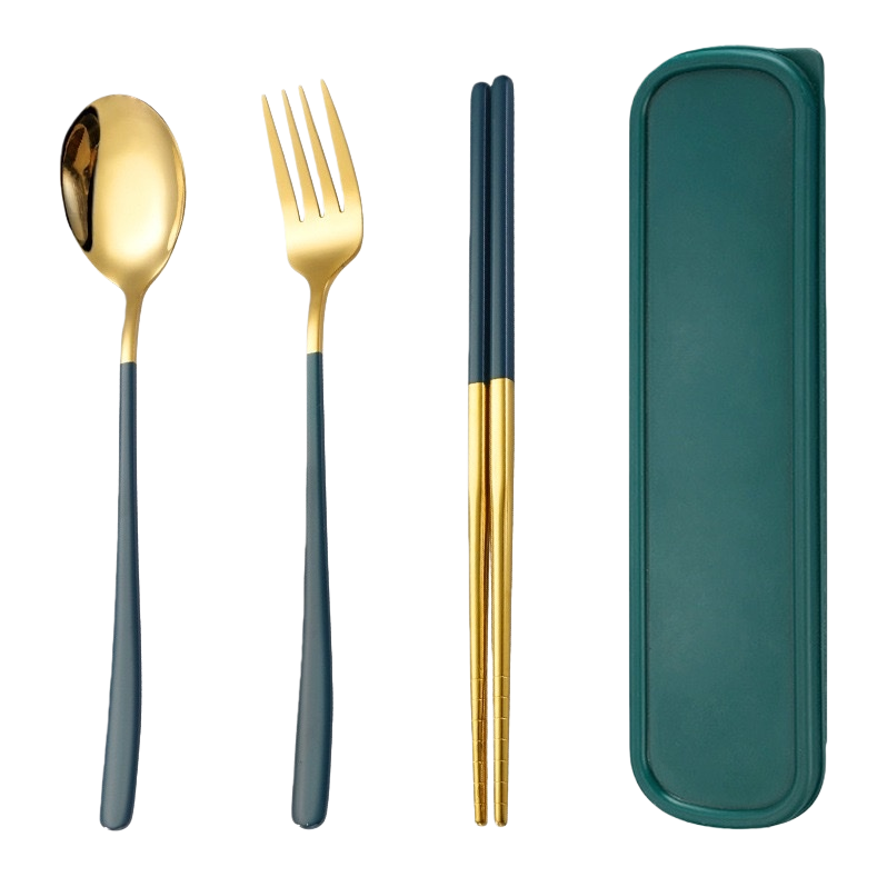 Stainless steel tableware set with spoons, forks, chopsticks and a portable storage box for travel Item Picture