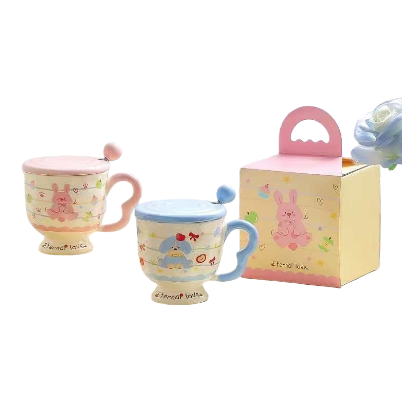 Cute rabbit-patterned ceramic cups, coffee cups, water cups, home and office cups, gift box cups, water cups Item Picture
