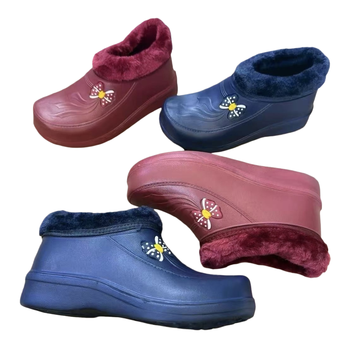 زهور حمراء زرقاء سميكة مزخرفة بأحذية الثلج الشتوية للاحتفاظ بالحذاء الدافئ Item Picture