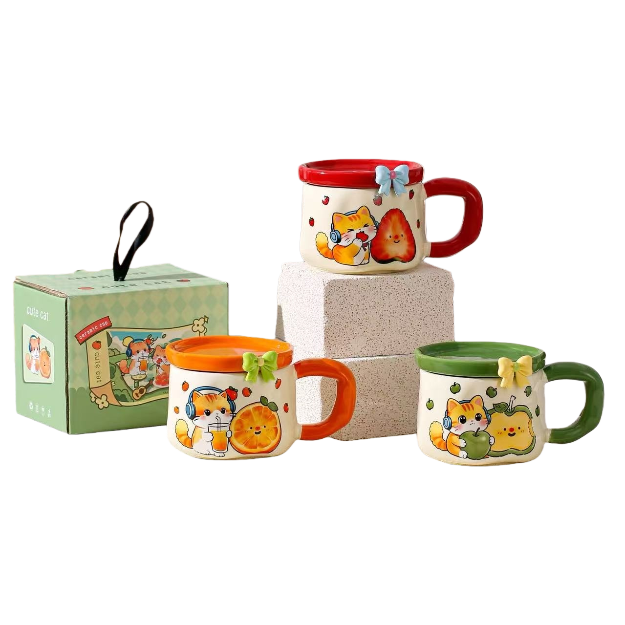 Cute little fruit cat ceramic cup, high borosilicate heat-resistant tea cup, coffee cup, water cup Item Picture