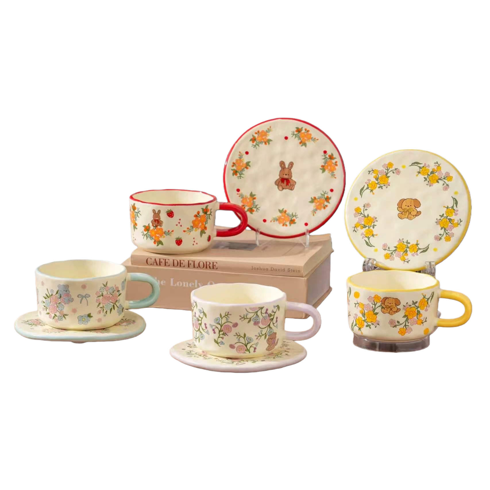 Cute cartoon-patterned ceramic cup and plate set, coffee cups, water cups and cups Item Picture