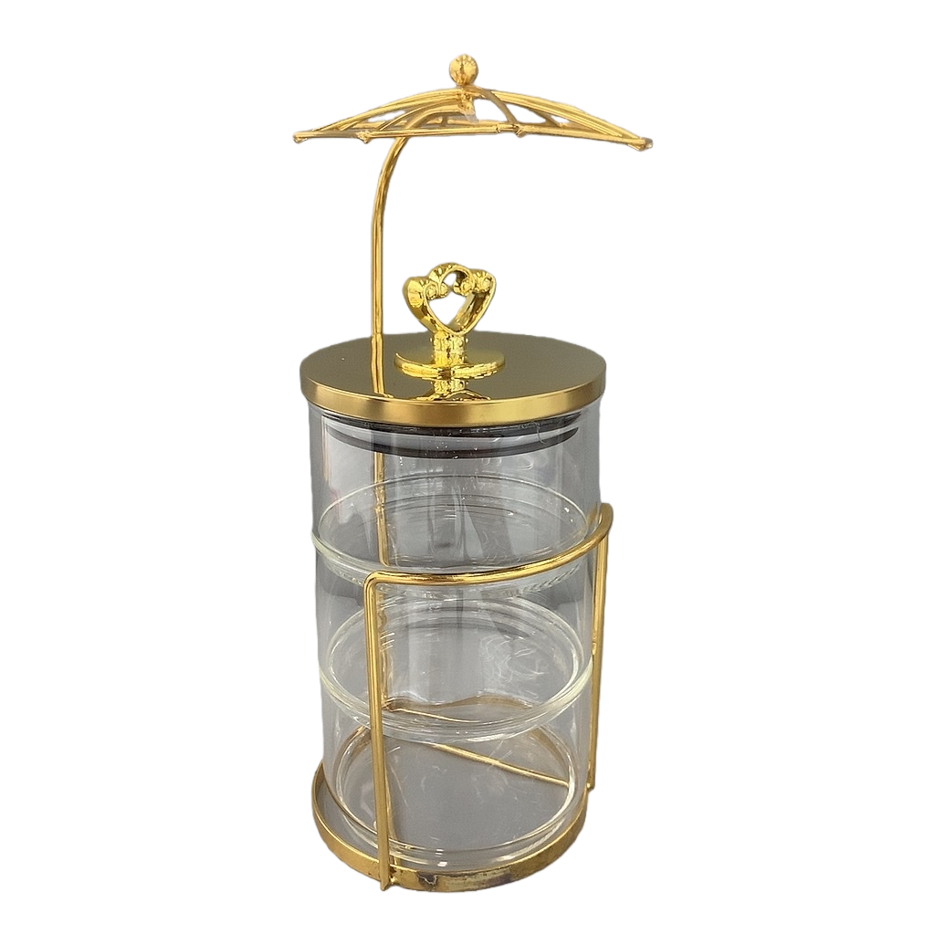 Golden metal frame transparent glass jar home storage jar, moisture-proof sealed jar Item Picture