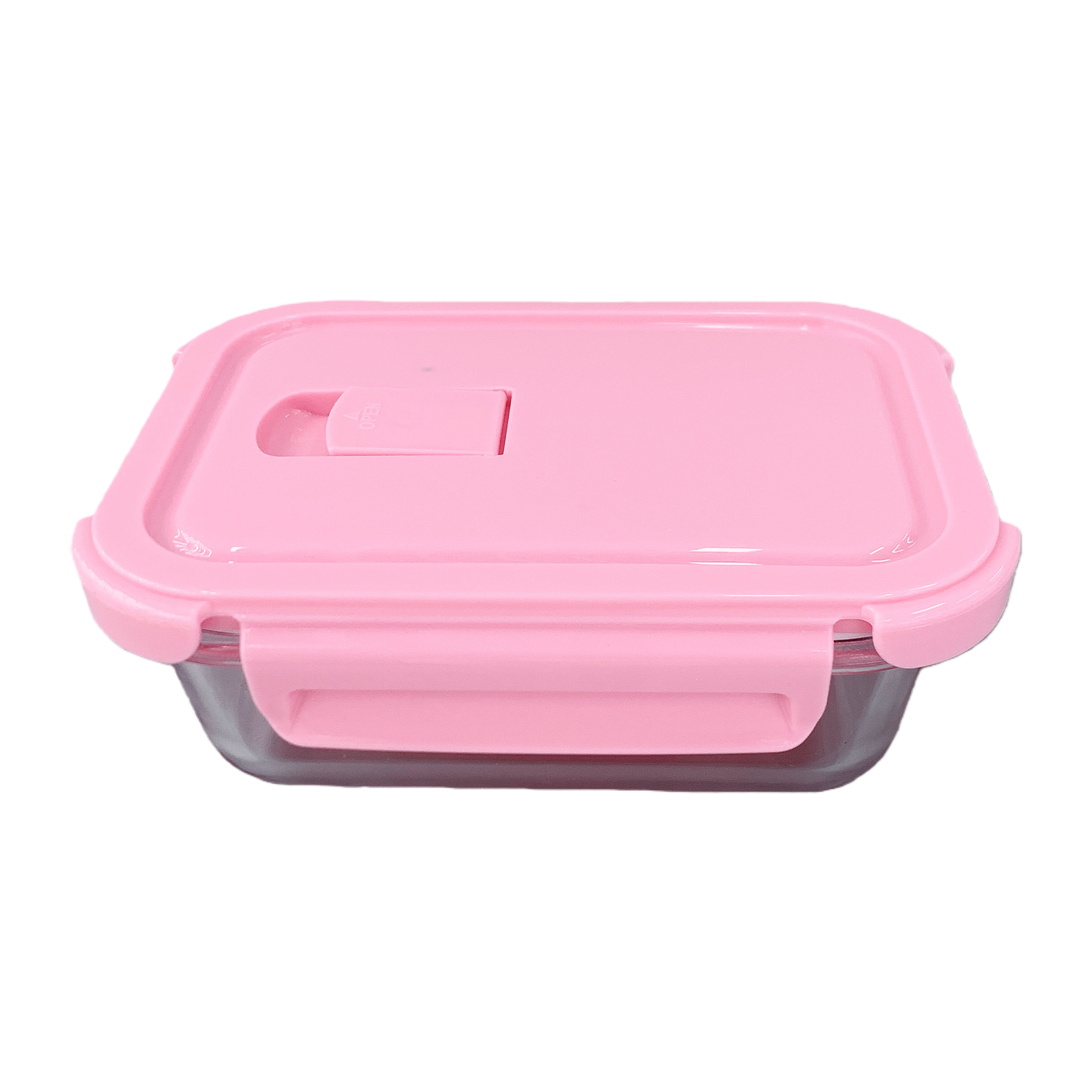 Pink lid transparent glass lunch box with sealing ring, microwave-safe bento box Item Picture