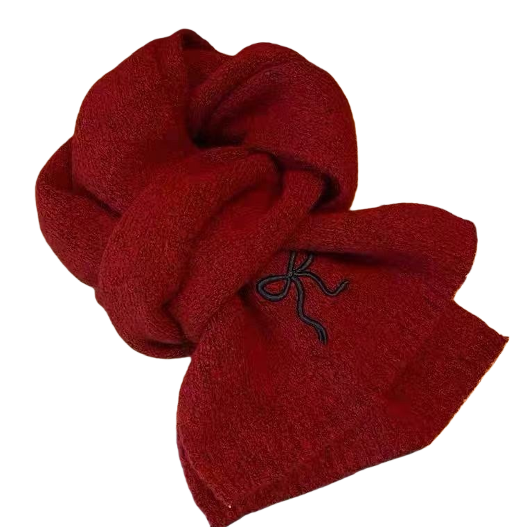 Red scarf made of pure wool, thick and warm, for women in autumn and winter Item Picture