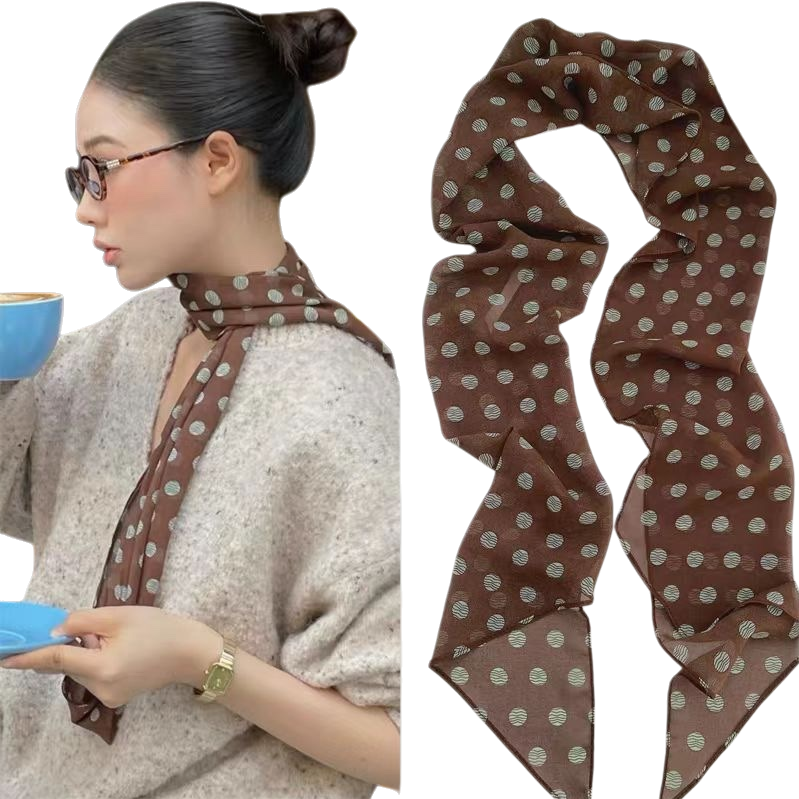 Polka dot pattern silk scarf for women spring and summer is light, breathable, fashionable and versatile Item Picture