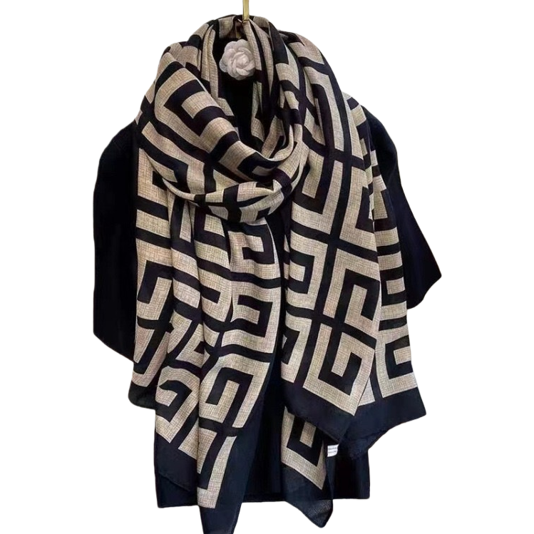 وشاح أسود وأبيض مصنوع من القطن النقي Item Picture