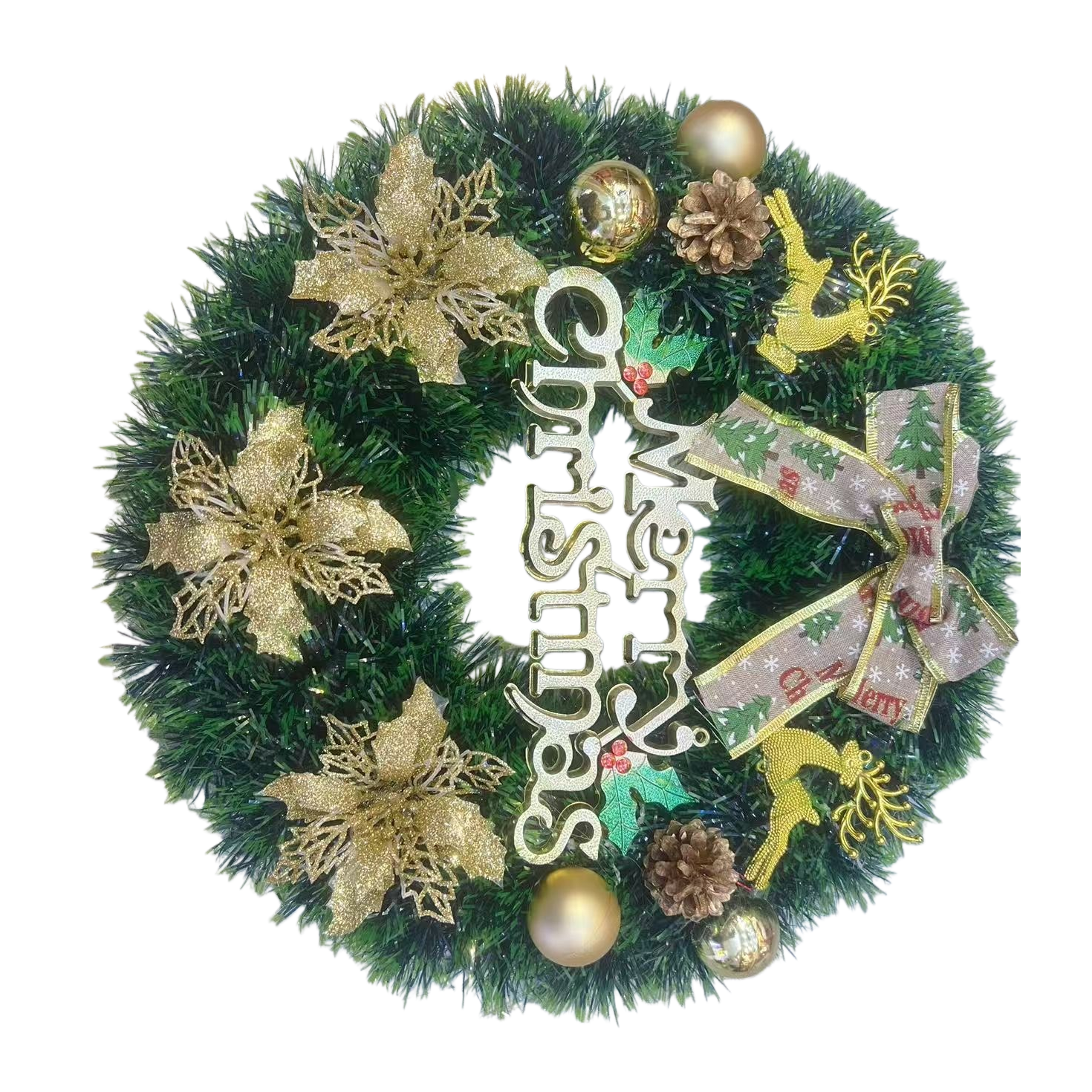 Christmas wreath, hand-woven from fluffy cedar branches, is a festive door decoration Item Picture