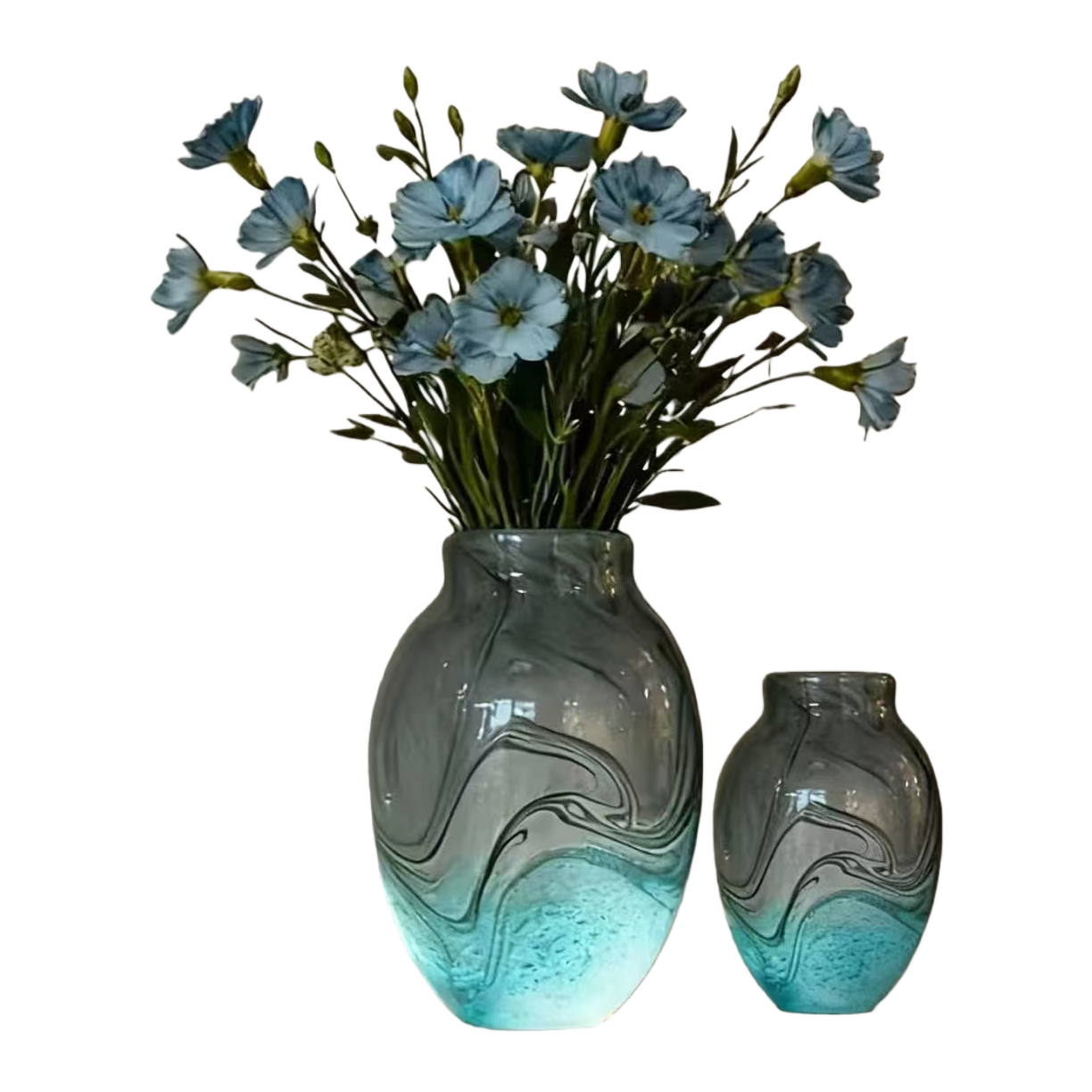 Blue flower-decorated vase for living room and bedroom, ceramic flower arrangement container Item Picture