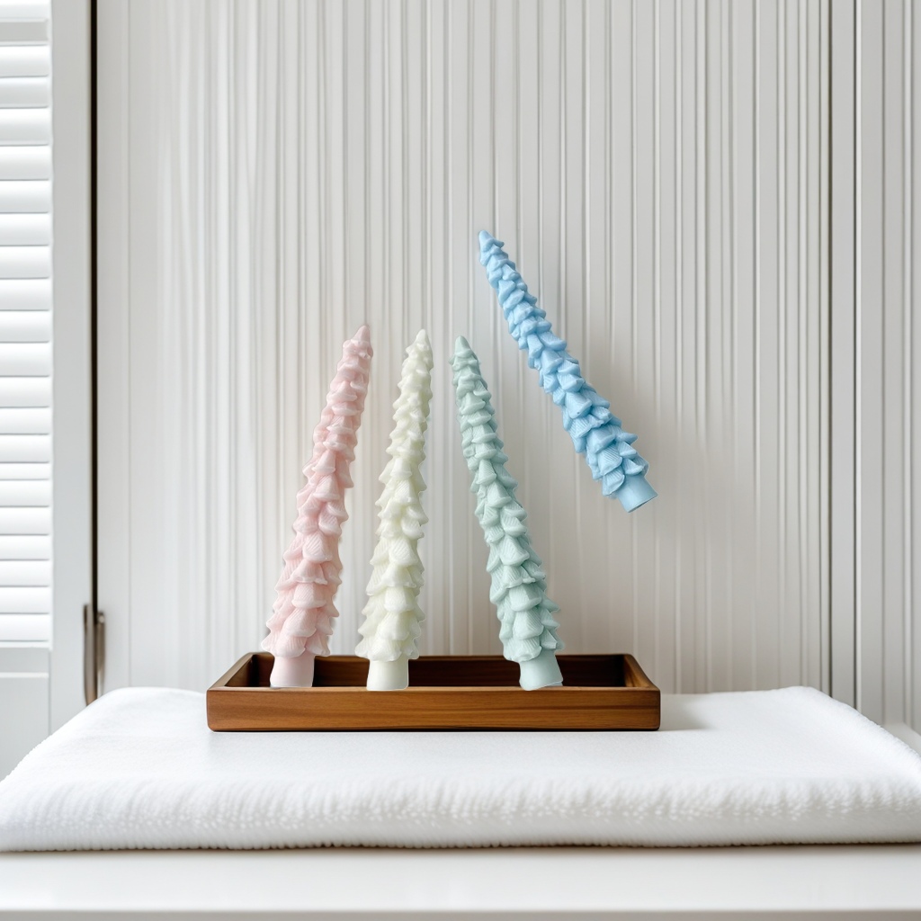Colorful pine tree-shaped candles for festival decoration, scented candles with woody scents Specification image
