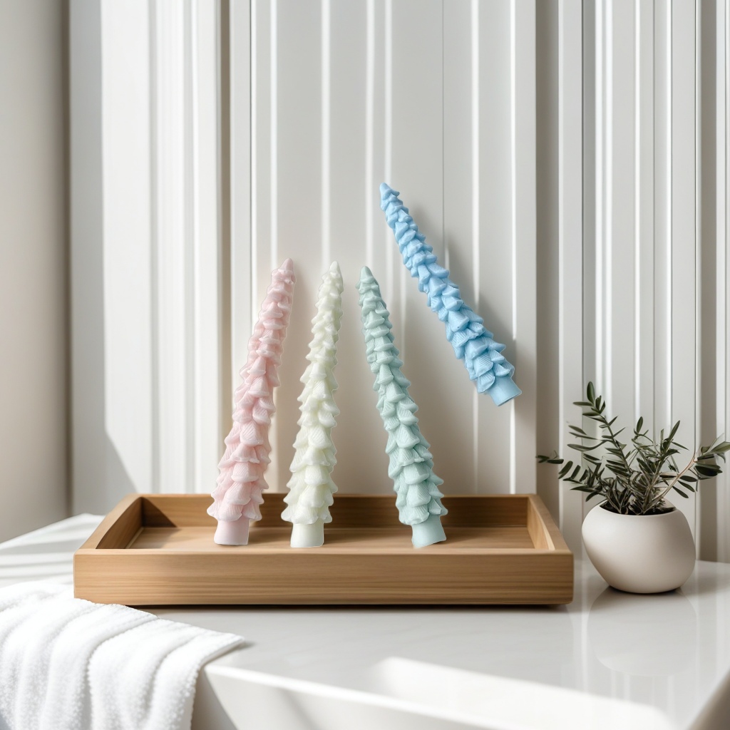 Colorful pine tree-shaped candles for festival decoration, scented candles with woody scents details Picture