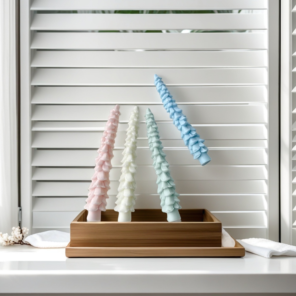 Colorful pine tree-shaped candles for festival decoration, scented candles with woody scents Application Scenario