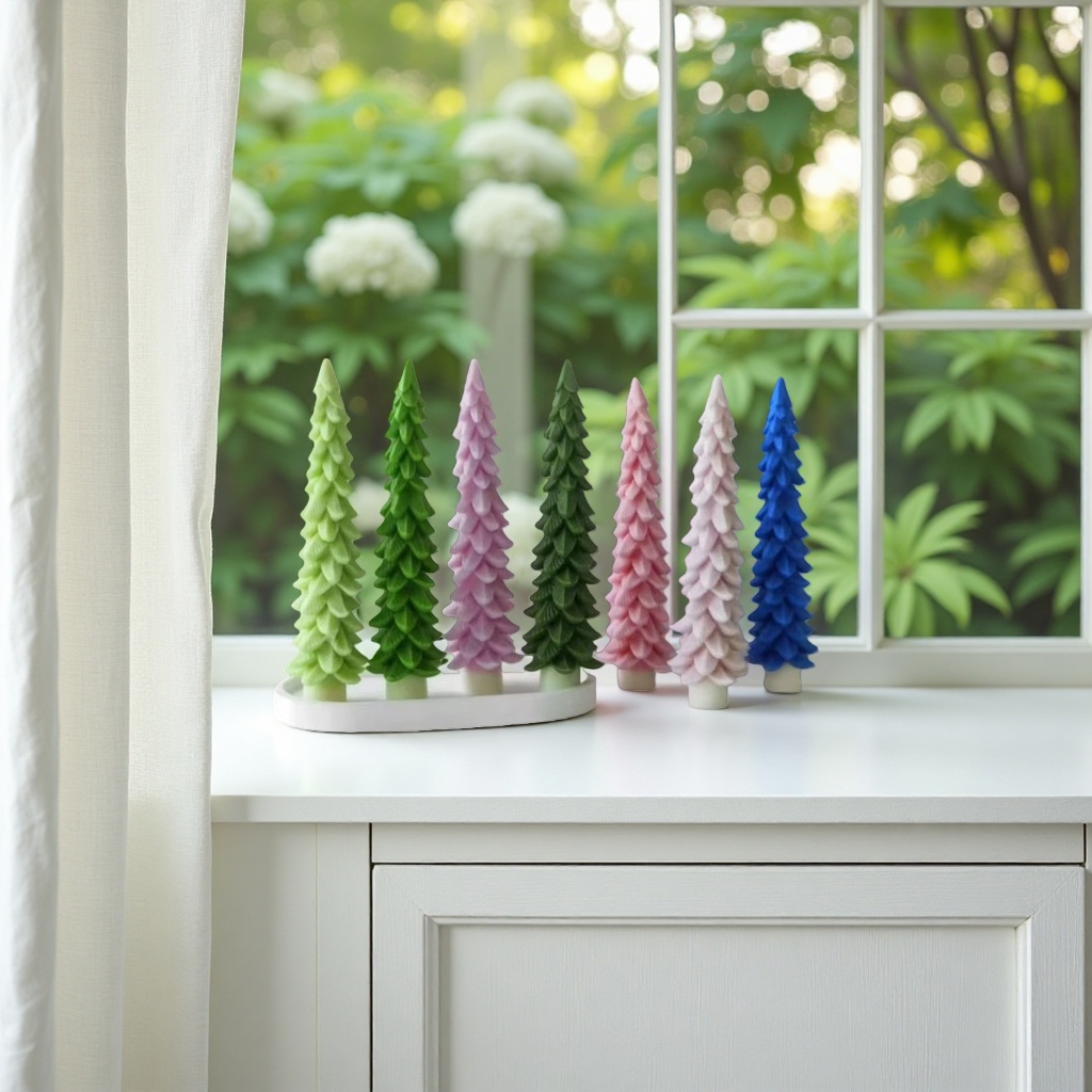 Colorful Christmas tree-shaped candles, 3D stereoscopic festive decorative scented candles