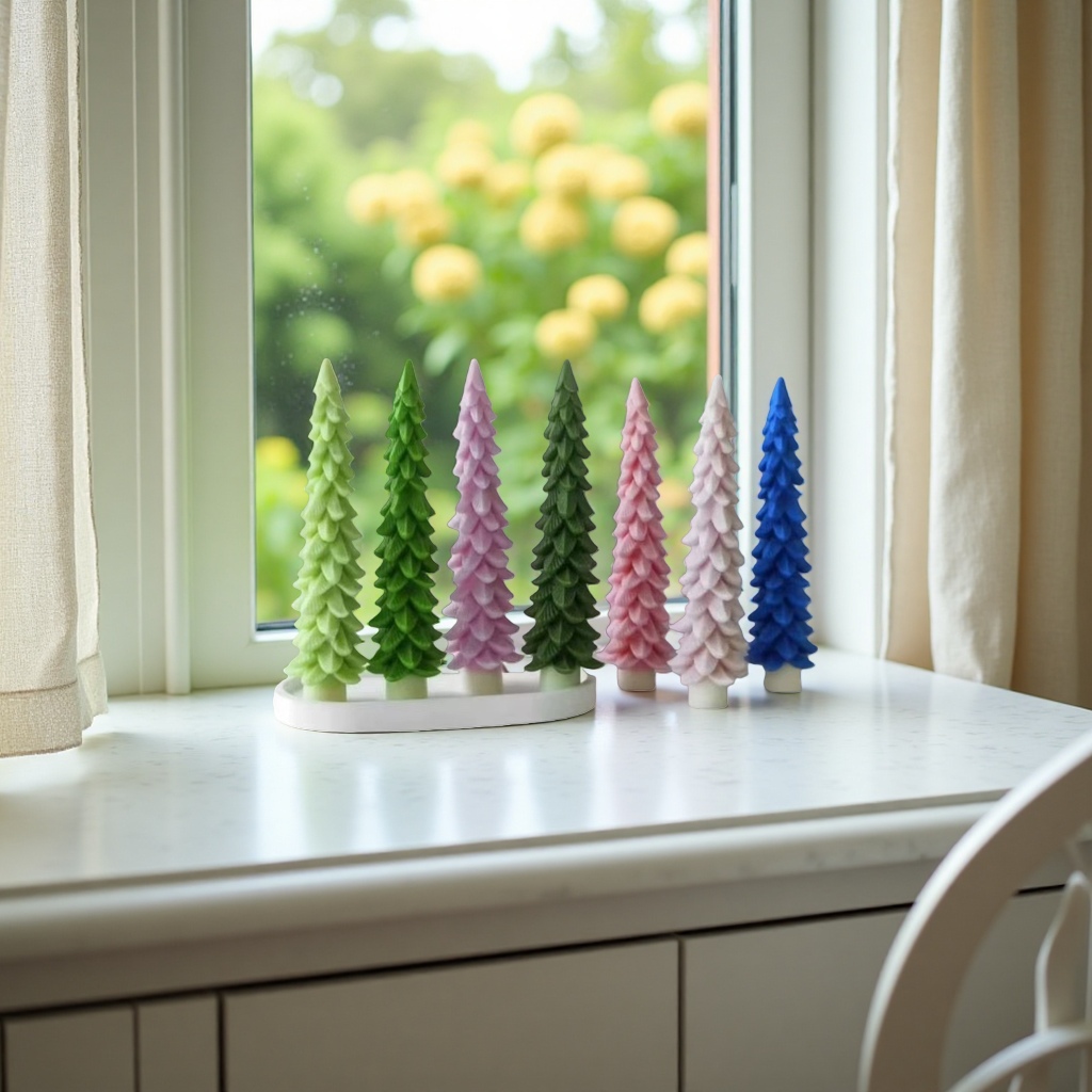 Colorful Christmas tree-shaped candles, 3D stereoscopic festive decorative scented candles details Picture