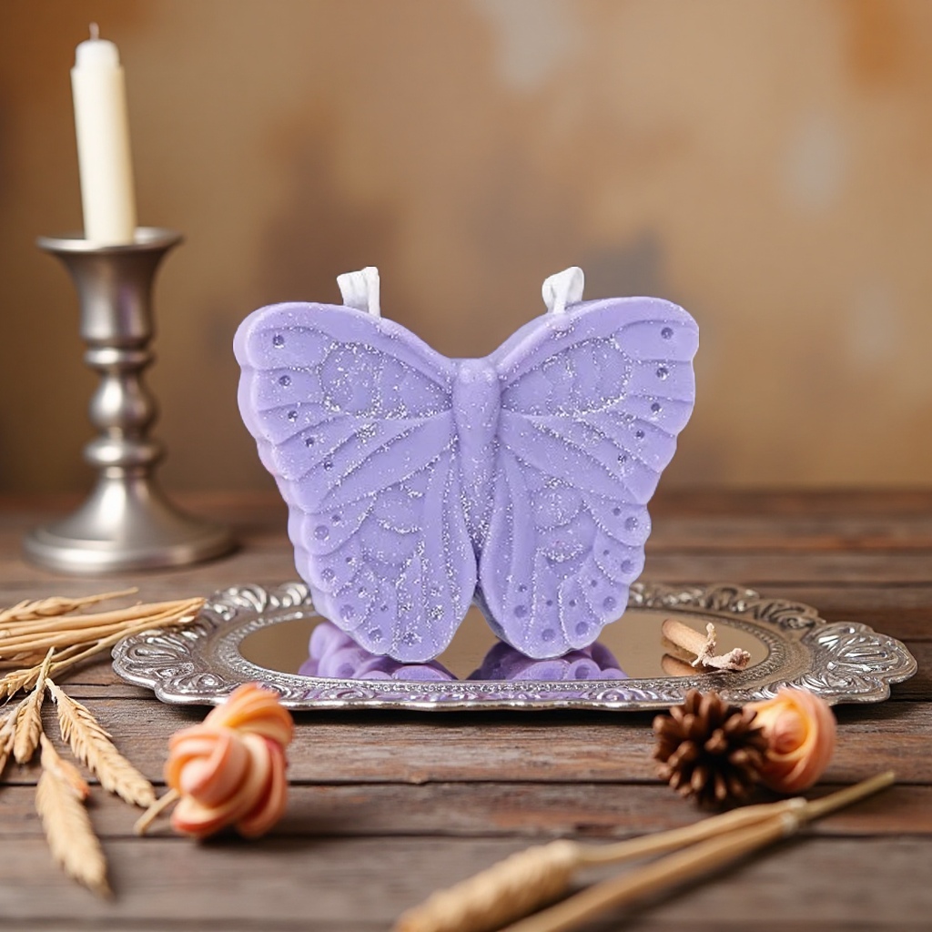 Purple butterfly-shaped scented candle flower decoration home atmosphere candle details Picture