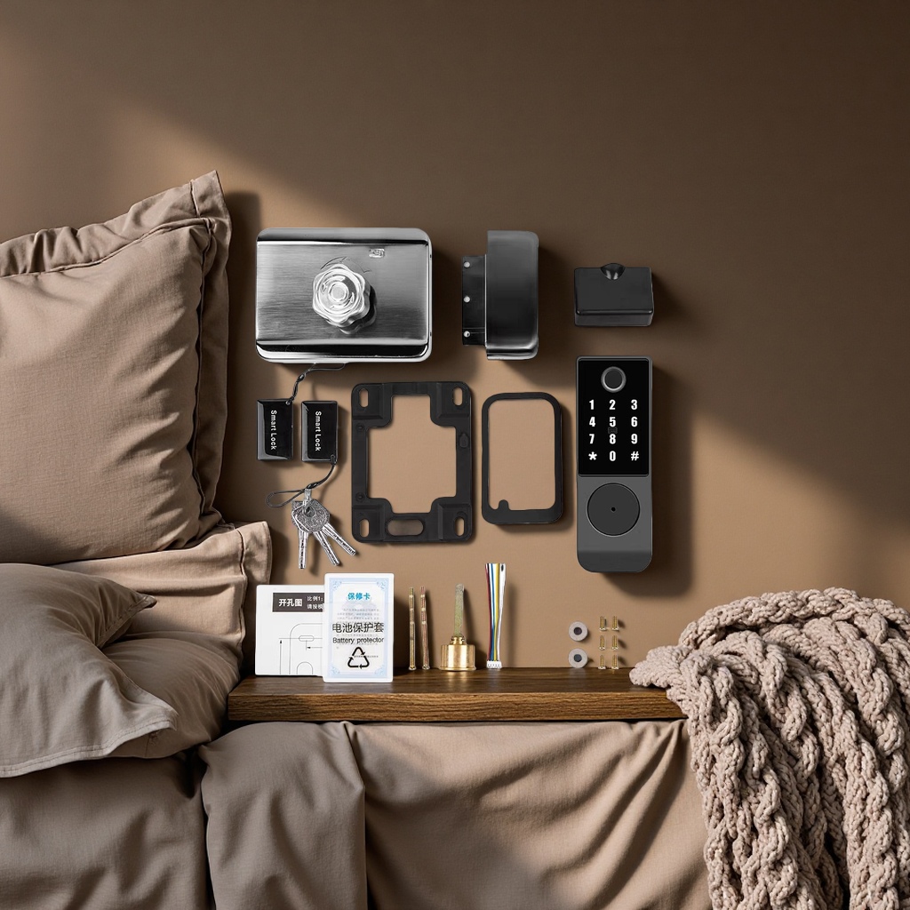 The smart door lock components are compatible with mainstream brand installation accessory sets Specification image