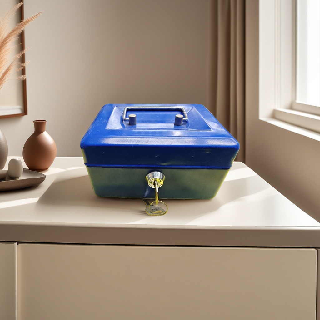 Blue metal safe, household fireproof and anti-theft storage cabinet, 20L double-lock combination lock details Picture