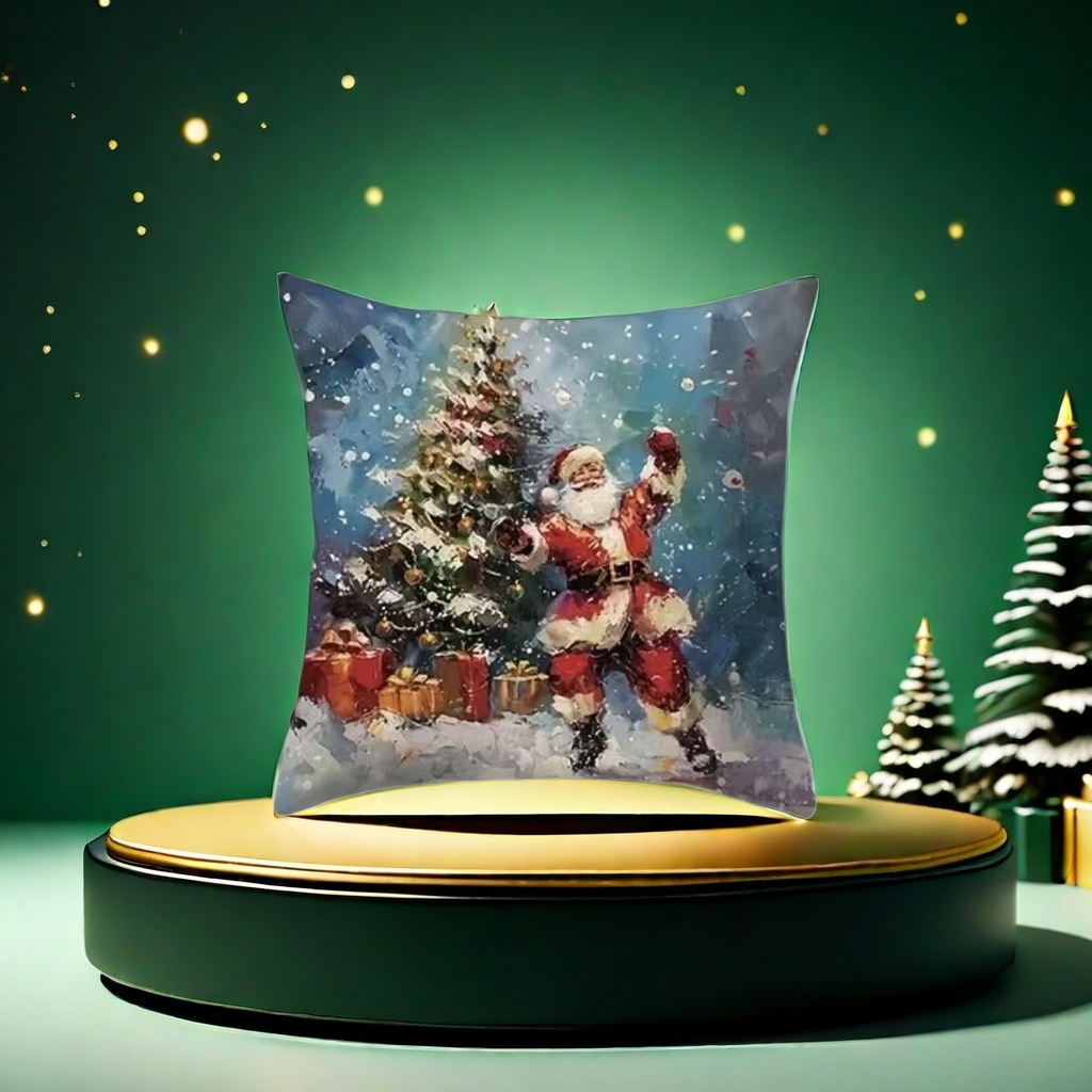 The Christmas red and green plush cushions are soft and comfortable for the festive living room decoration