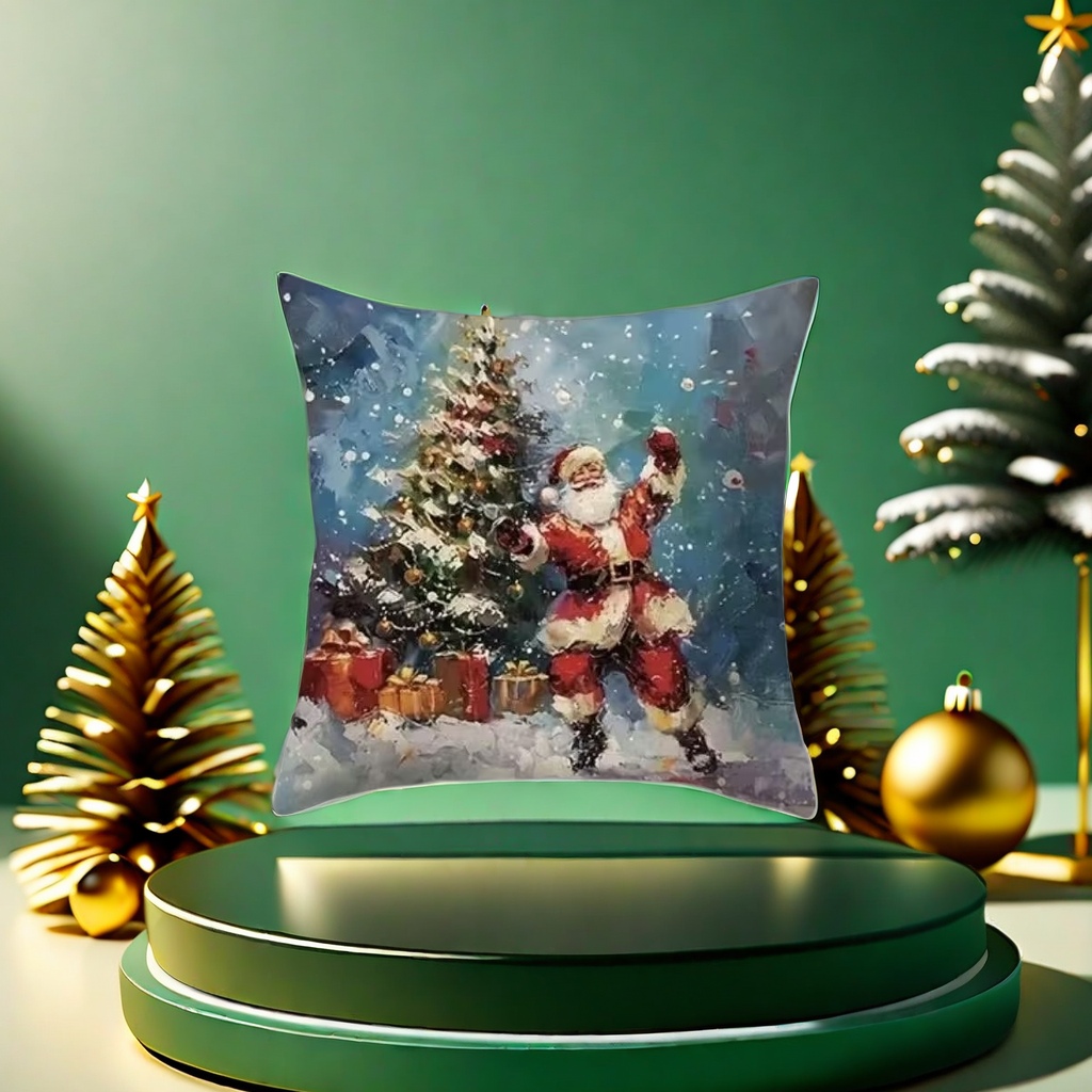 The Christmas red and green plush cushions are soft and comfortable for the festive living room decoration details Picture