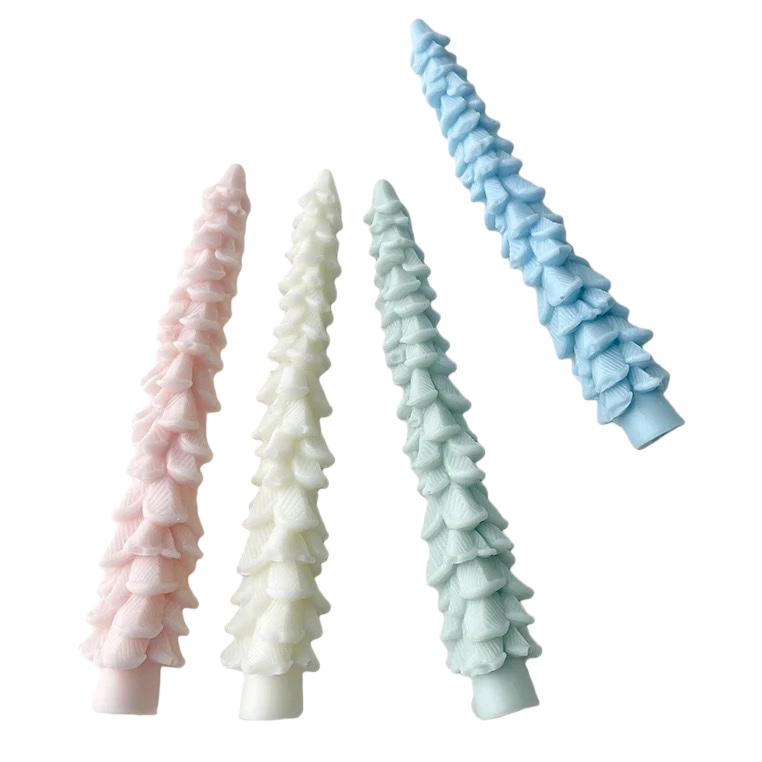 Colorful pine tree-shaped candles for festival decoration, scented candles with woody scents Item Picture