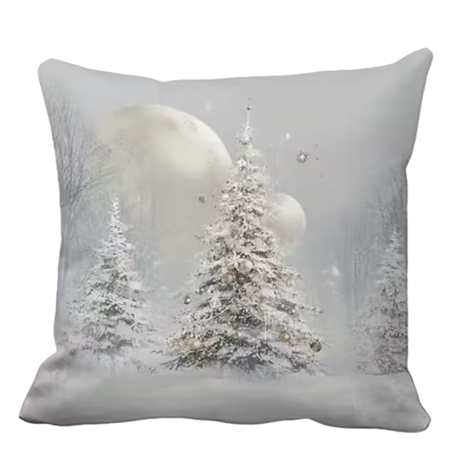 Winter snow scene embroidered throw pillow, Nordic-style home decoration plush pillow, detachable and washable Item Picture