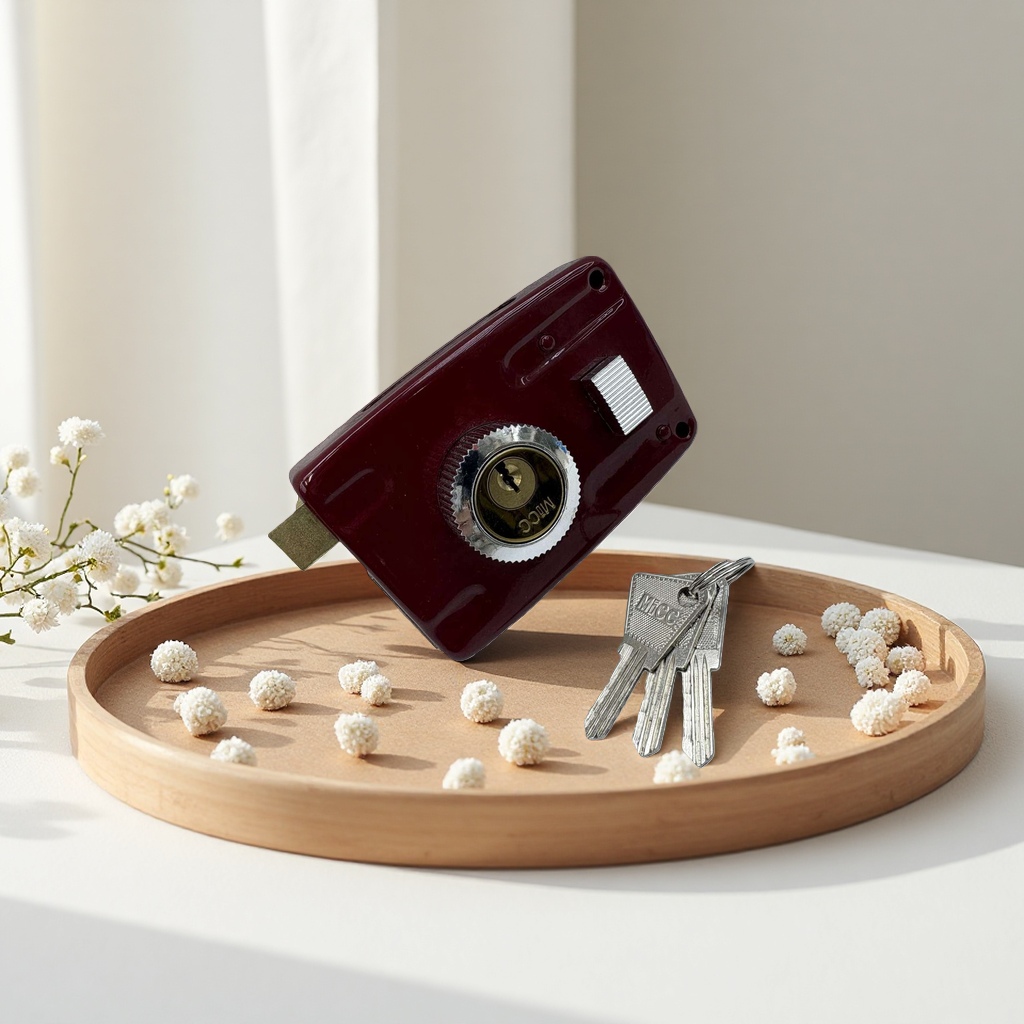 Red lock with silver key lock key set for household anti-theft door lock Application Scenario
