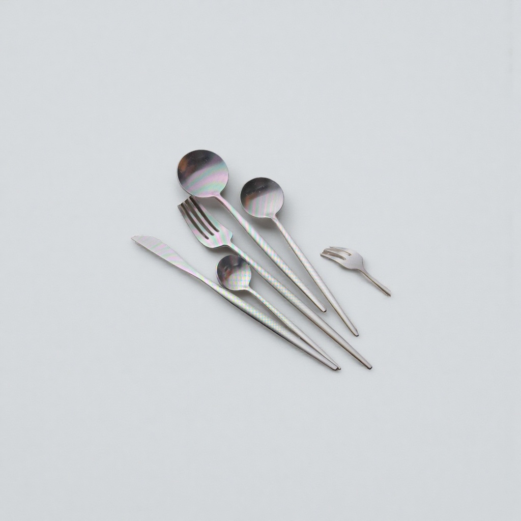 Rainbow-colored knife, fork and spoon set of stainless steel tableware, suitable for children and adults details Picture