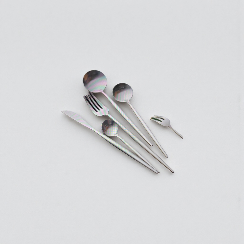 Rainbow-colored knife, fork and spoon set of stainless steel tableware, suitable for children and adults Specification image
