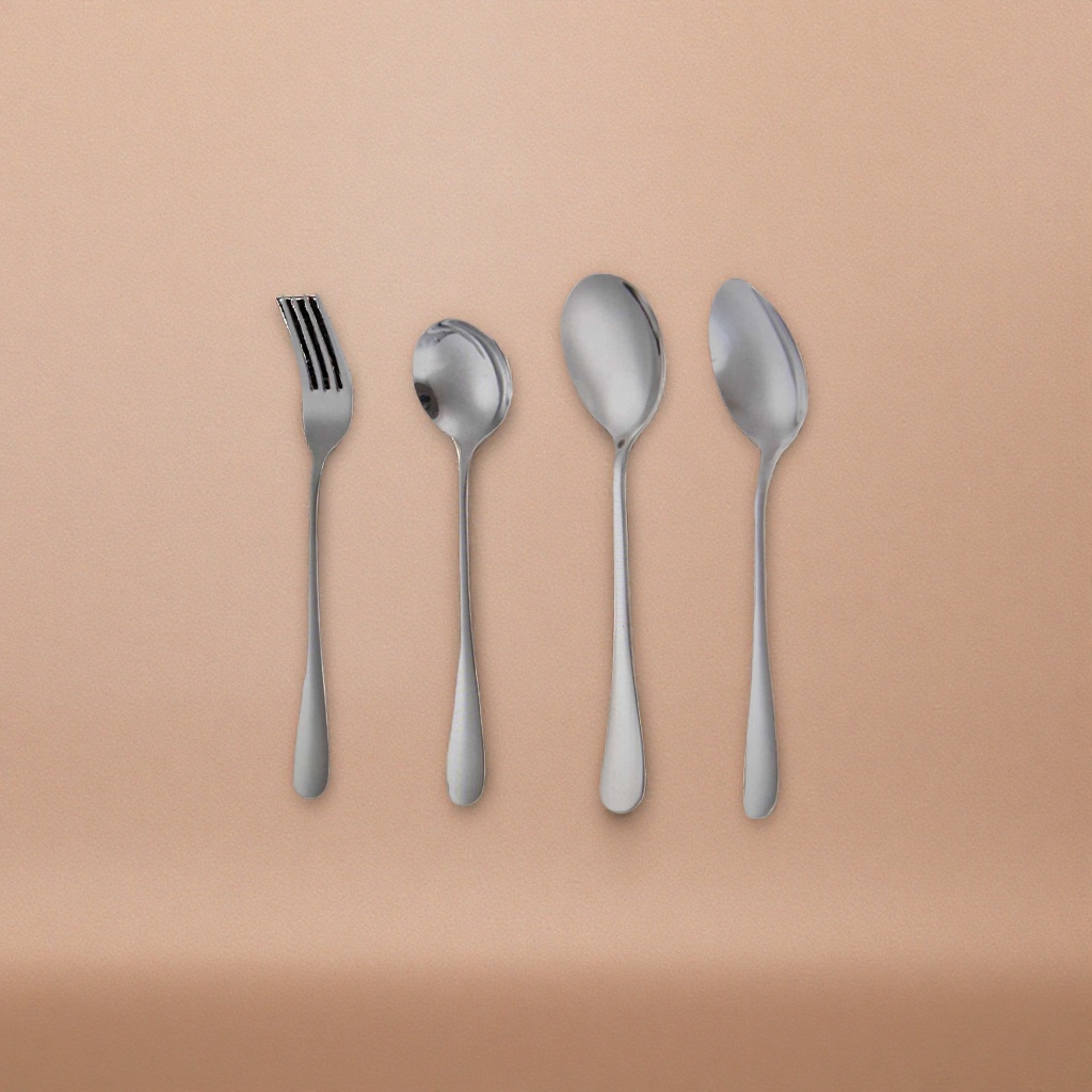 Silver tableware set, forks and spoons, home stainless steel, simple style details Picture