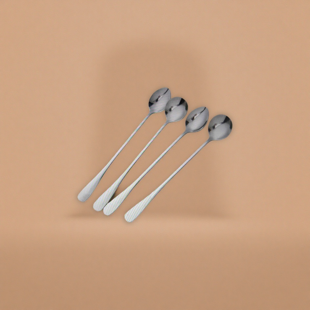 A stainless steel household coffee and tea spoon with four silver long-handled spoons Application Scenario