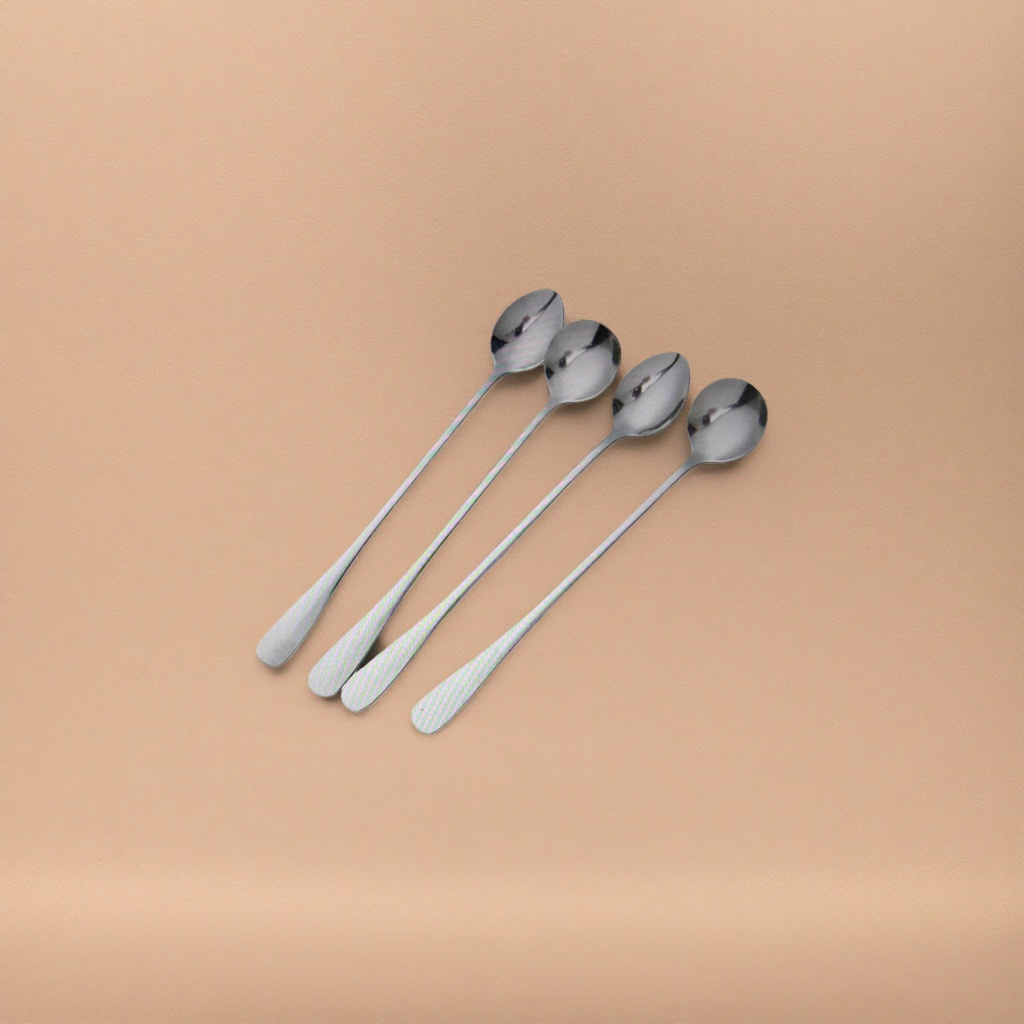 A stainless steel household coffee and tea spoon with four silver long-handled spoons Specification image