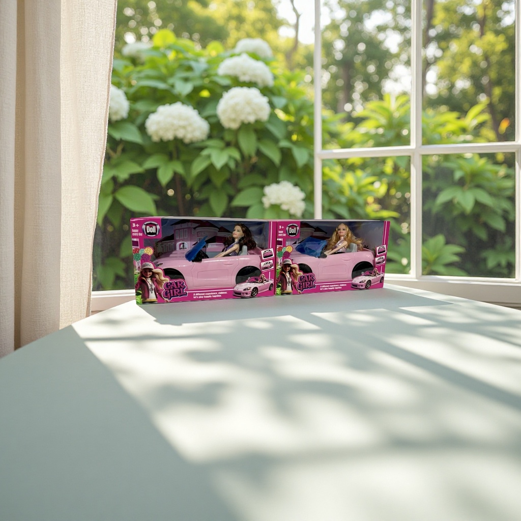 The car girl doll set includes a variety of accessories that can be changed