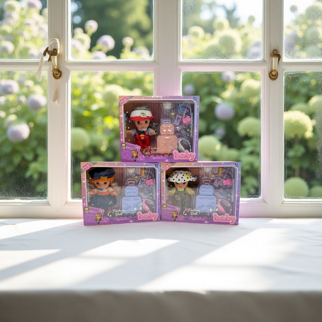 6-inch vinyl cute kid set fashionable doll toy packaging box with three different designs details Picture