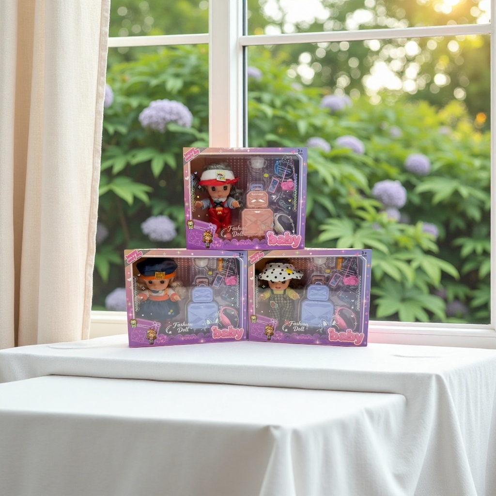 6-inch vinyl cute kid set fashionable doll toy packaging box with three different designs
