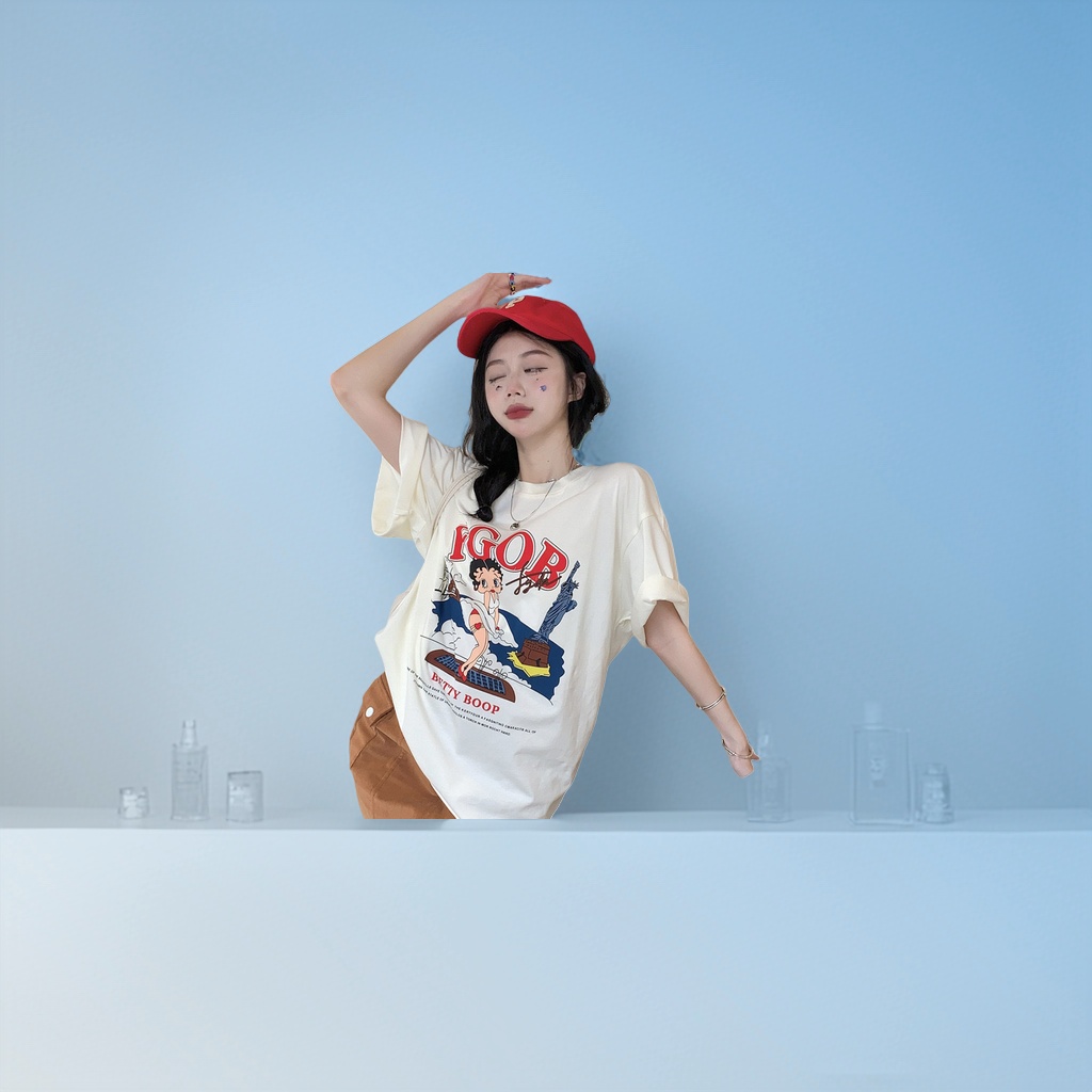 贝蒂布普图案宽松女士T恤t恤女宽松韩版女夏季上衣