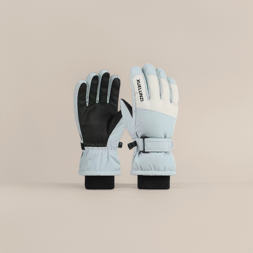 Light blue children's ski gloves with thickened anti-slip, warm and touch screen details Picture