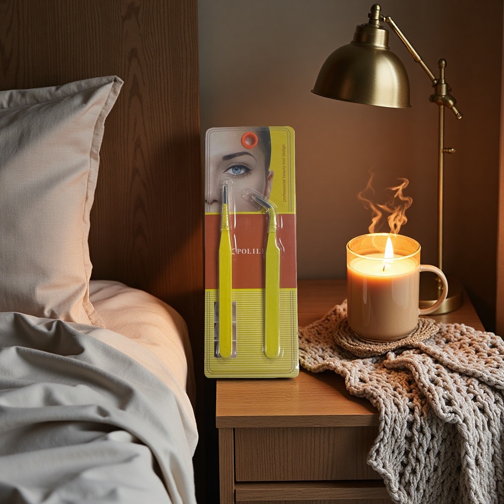 Special fine tweezers for beauty tools are used to precisely shape the eyebrows and set the curling eyelashes
