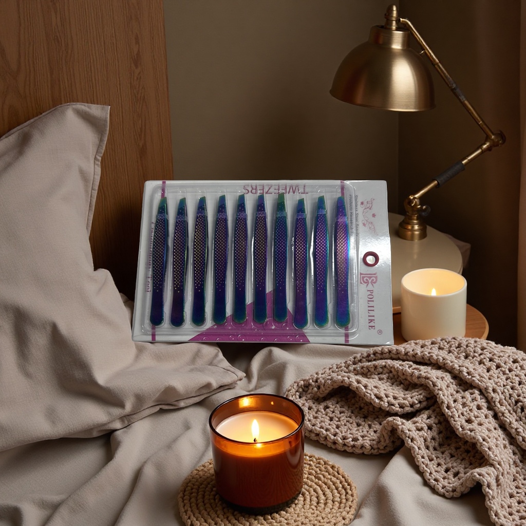 Color stainless steel tweezers set, precision anti-slip pointed tip, multi-purpose beauty and eyebrow shaping tools