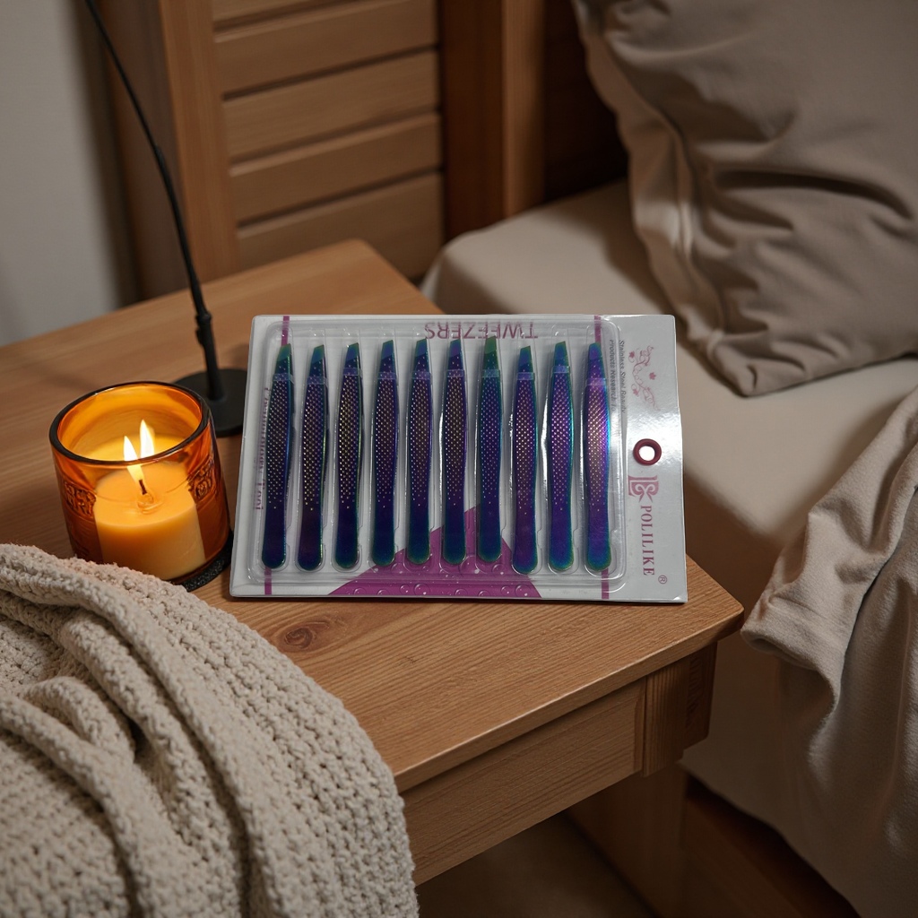 Color stainless steel tweezers set, precision anti-slip pointed tip, multi-purpose beauty and eyebrow shaping tools Specification image