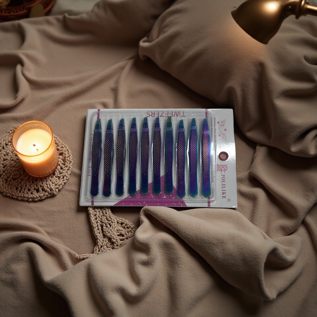 Color stainless steel tweezers set, precision anti-slip pointed tip, multi-purpose beauty and eyebrow shaping tools details Picture