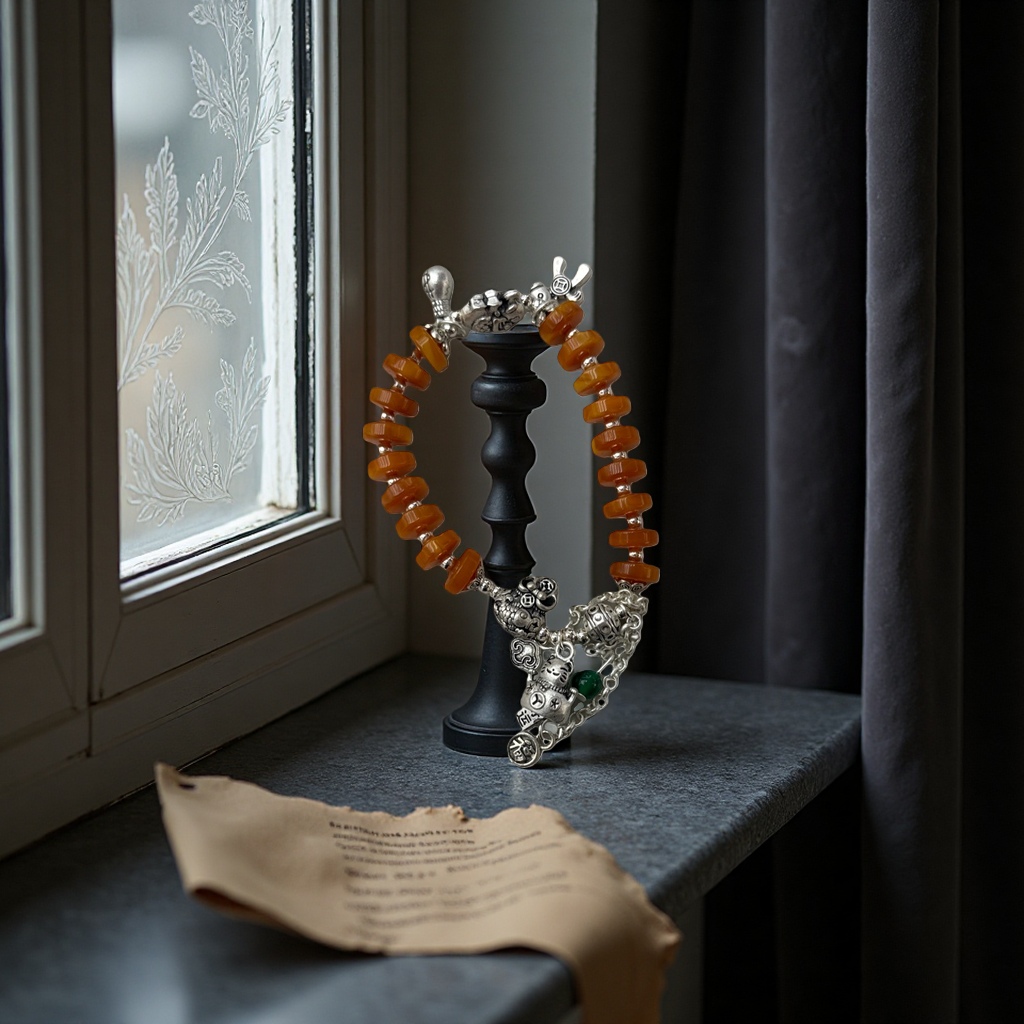 The orange bead bracelet is a fashionable, simple and versatile wrist accessory for women details Picture