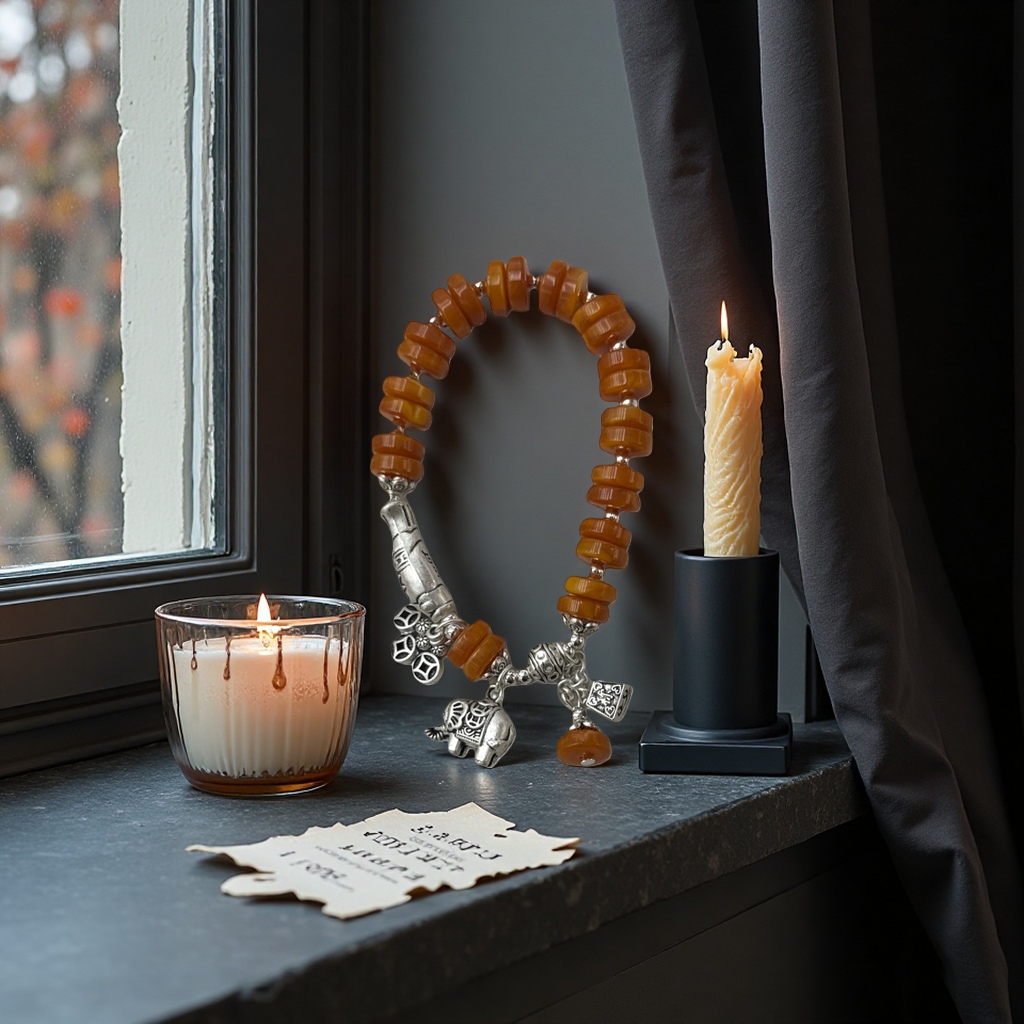 Orange agate bead bracelet, natural stone, light luxury wrist accessory
