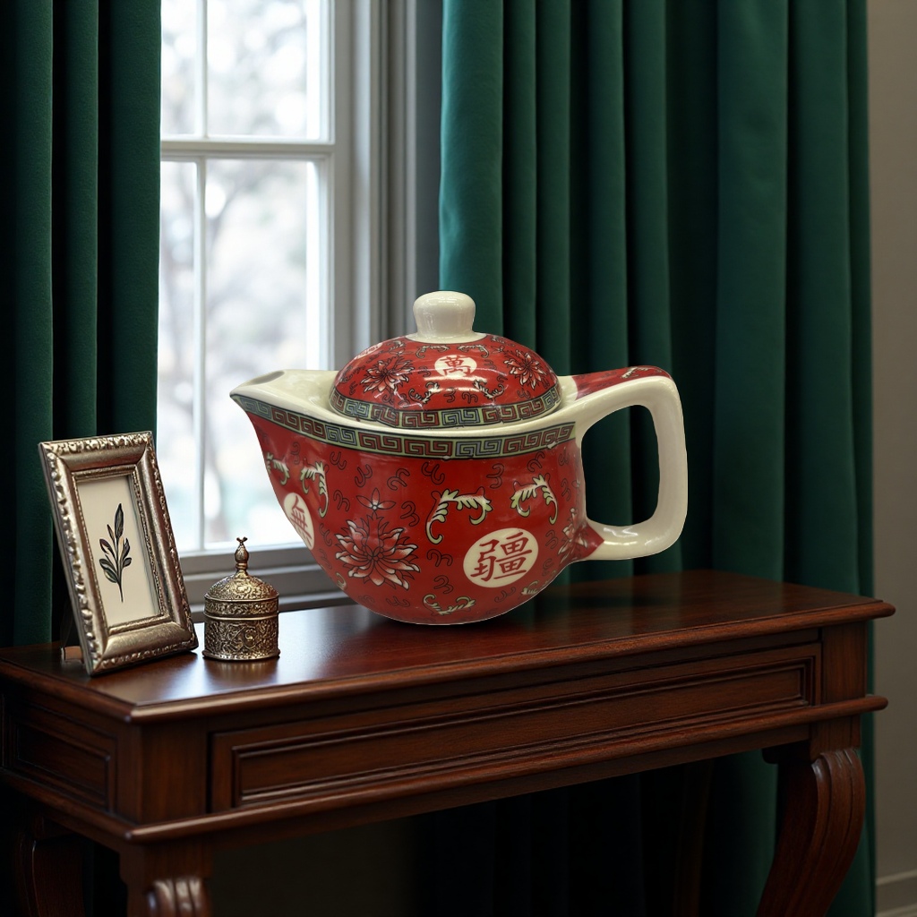 Red patterned ceramic teapot, household brewing teapot, tea set, handcrafted underglaze painting Application Scenario