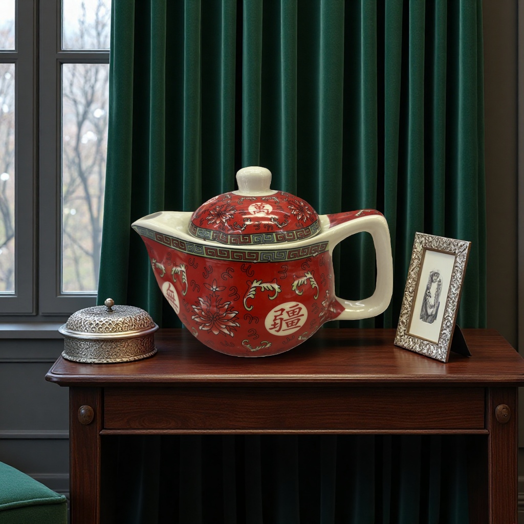 Tetera de cerámica de patrón rojo tetera para el hogar tetera de infusión juego de té hecho a mano underglaze color