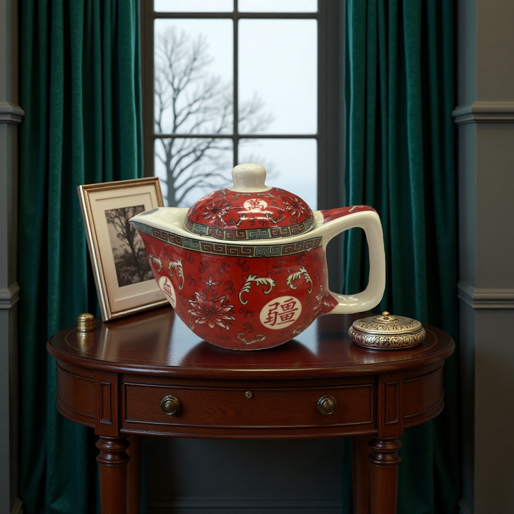Red patterned ceramic teapot, household brewing teapot, tea set, handcrafted underglaze painting Specification image