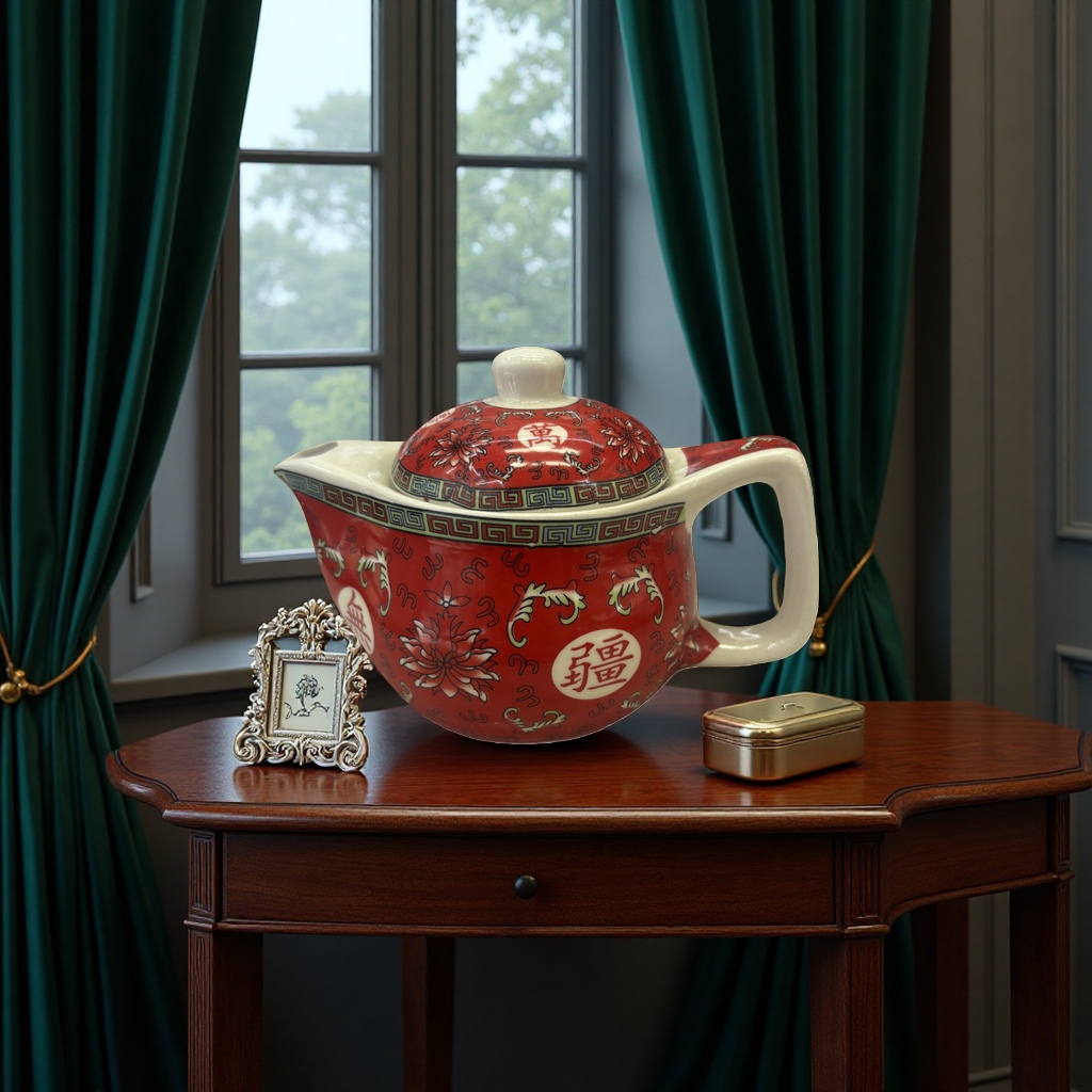 Red patterned ceramic teapot, household brewing teapot, tea set, handcrafted underglaze painting details Picture