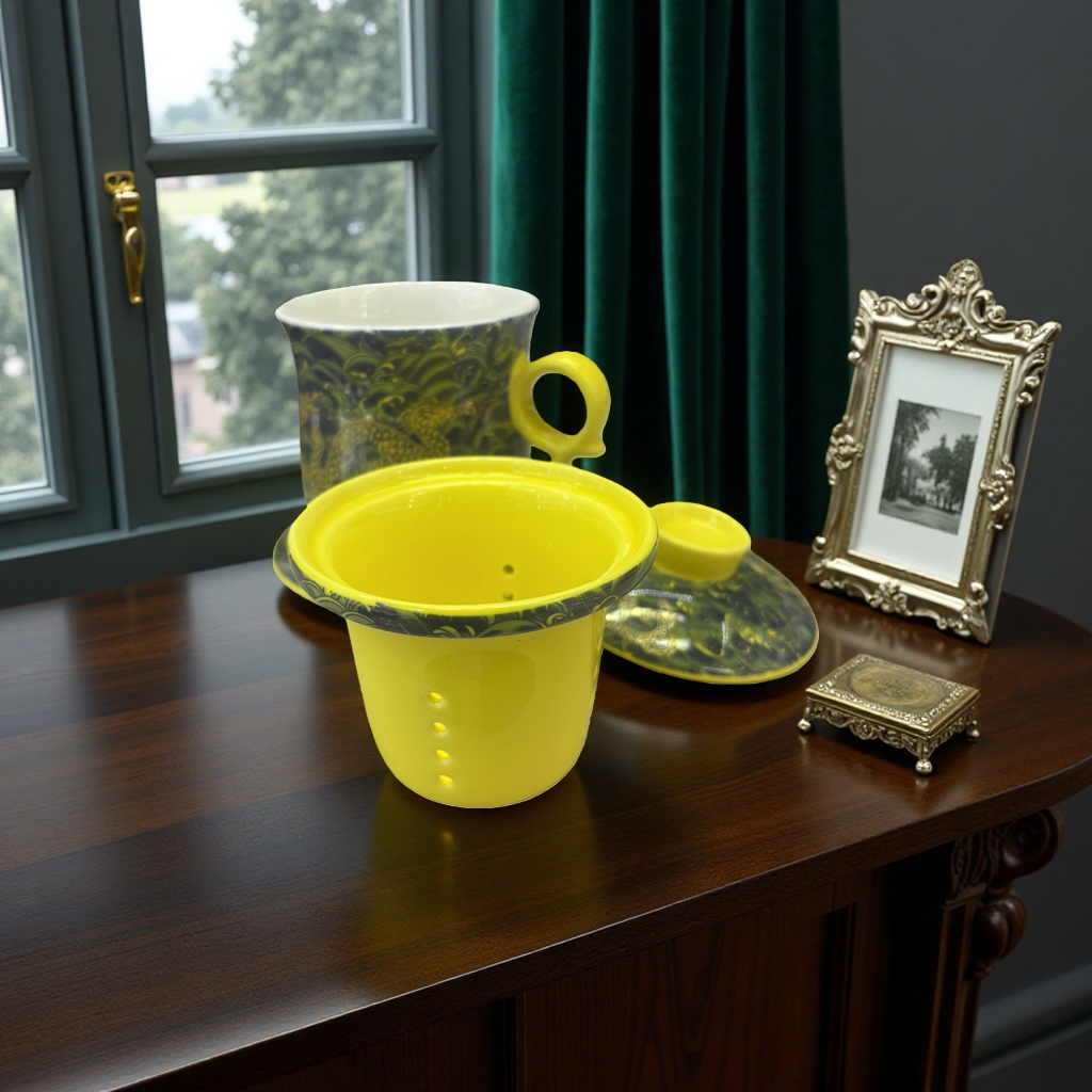Taza de cerámica de patrón de dragón amarillo alta temperatura quemada esmalte liso casa oficina taza de té Application Scenario