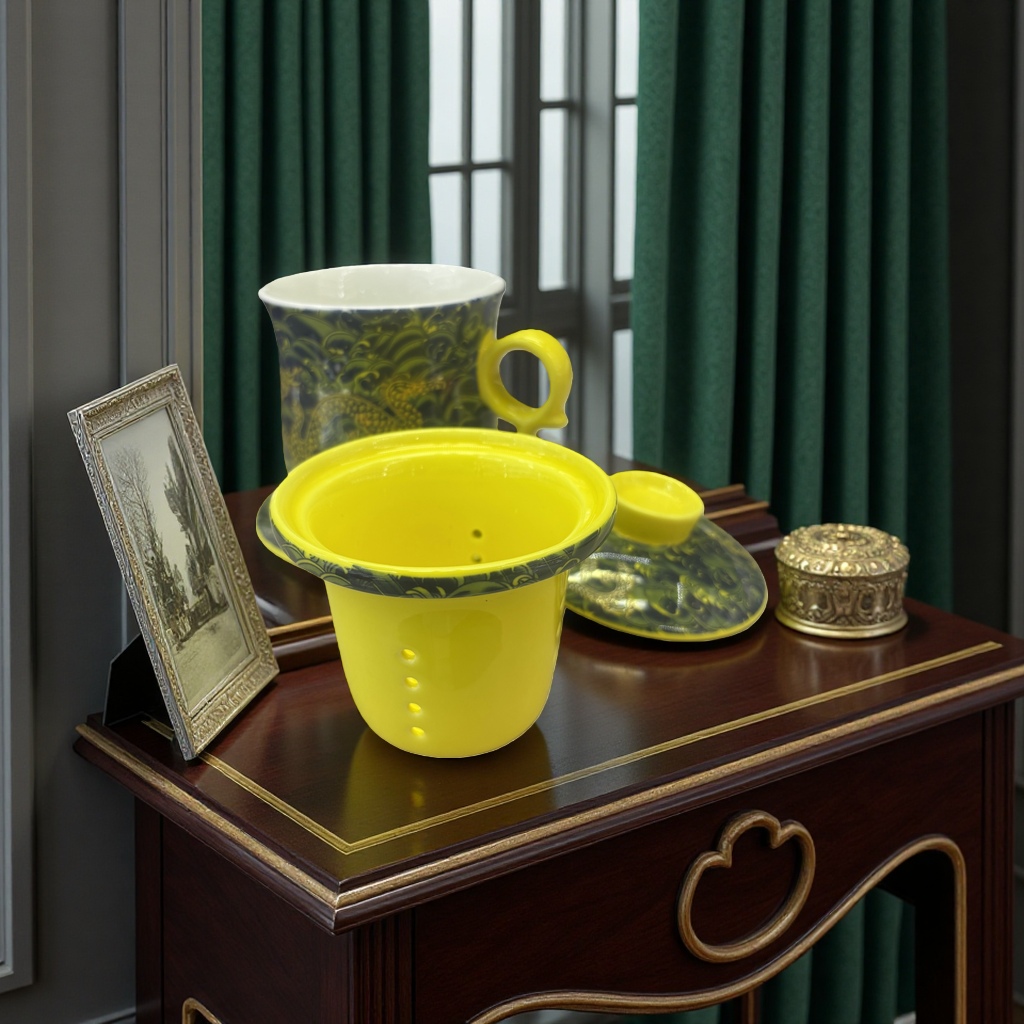 Taza de cerámica de patrón de dragón amarillo alta temperatura quemada esmalte liso casa oficina taza de té Specification image